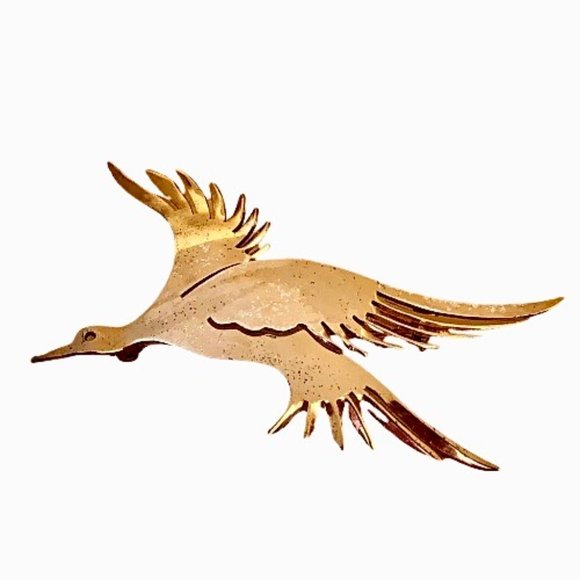 Sterling Silver Flying Goose Duck Brooch Pin HANDMADE Gold Wash - Picture 7 of 13